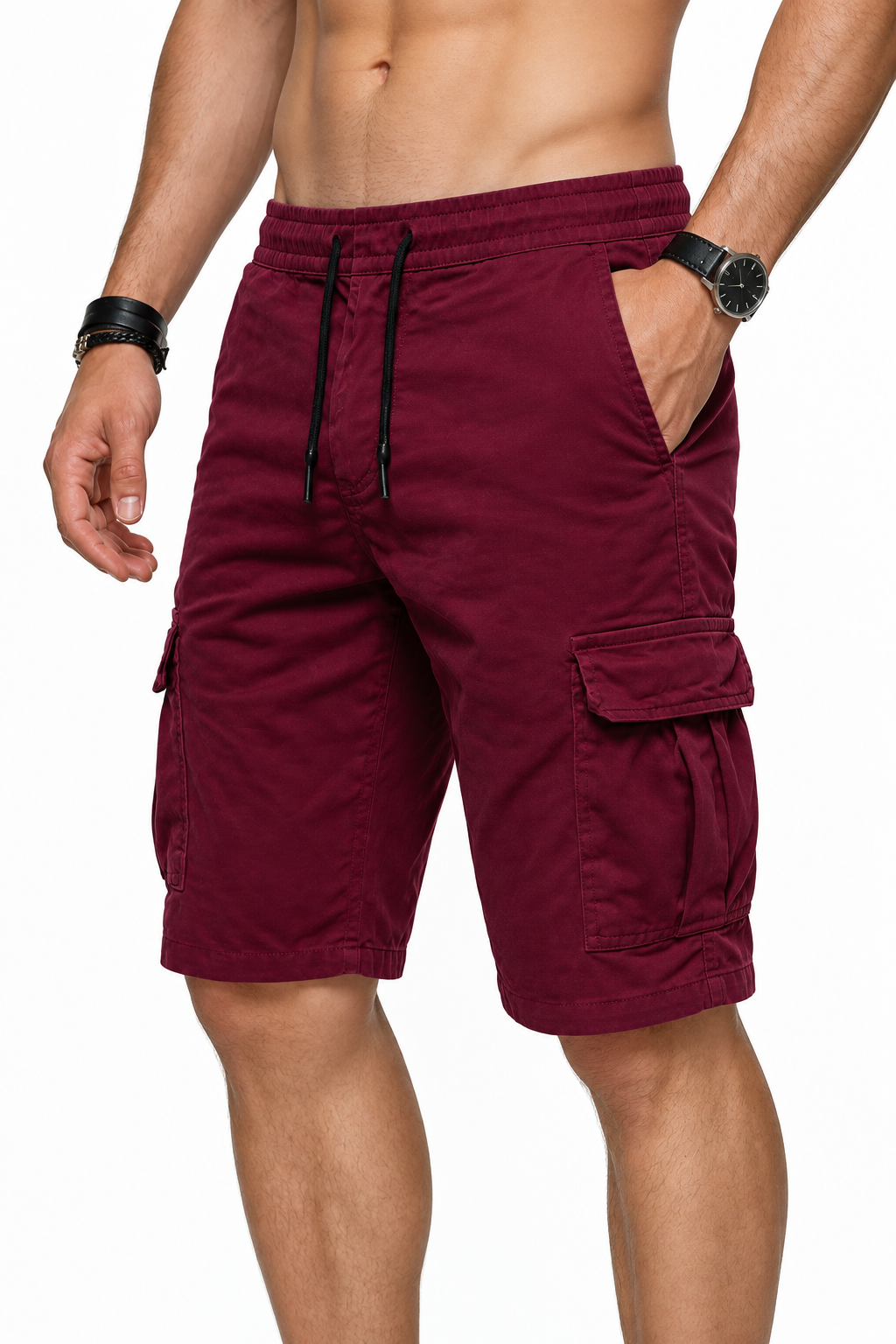 Men's Sports Shorts Cargo Pockets Relaxed Fit, Red, side view