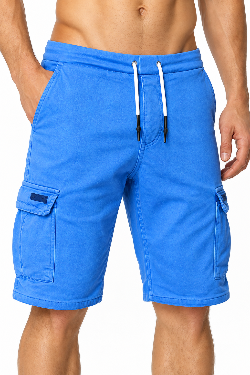 Men's Sports Shorts Cargo Pockets Relaxed Fit, Blue, fabric close-up