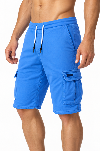 Men's Sports Shorts Cargo Pockets Relaxed Fit, Blue, side view