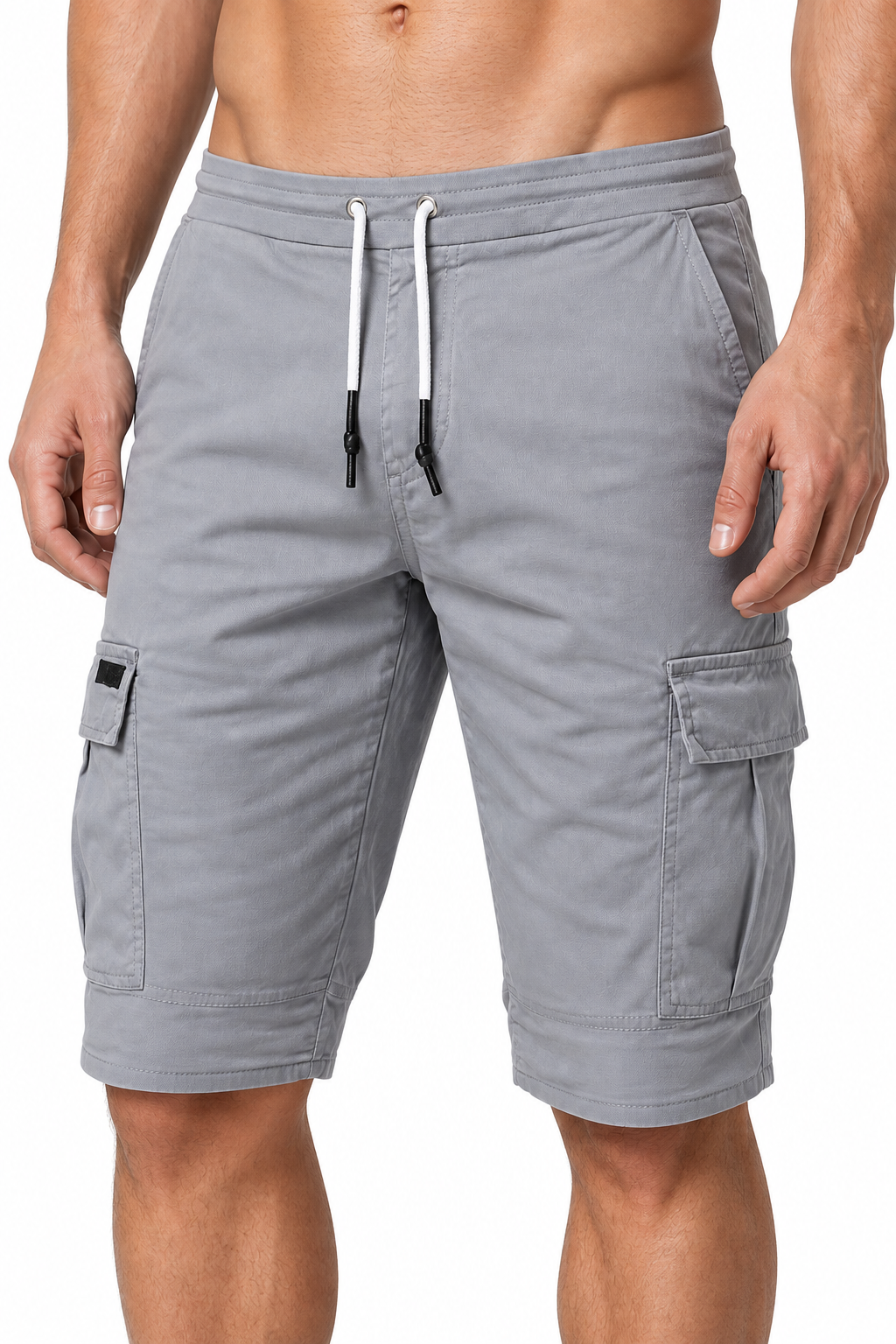 Men's Sports Shorts Cargo Pockets Relaxed Fit, Light Grey, fabric close-up