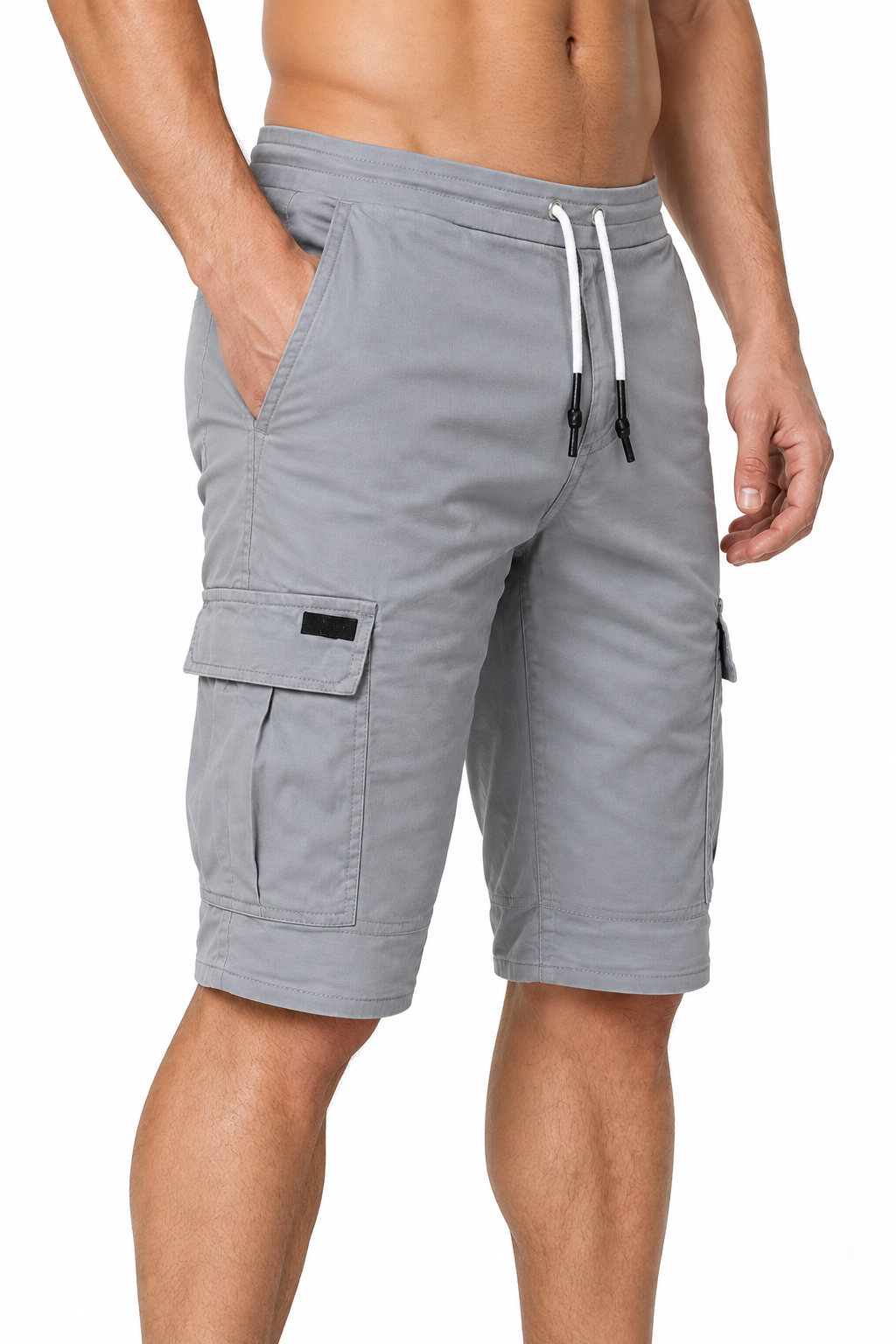 Men's Sports Shorts Cargo Pockets Relaxed Fit, Light Grey, side view