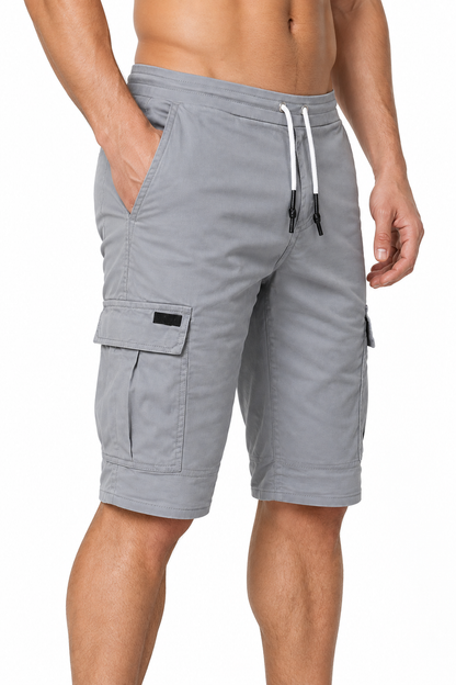 Men's Sports Shorts Cargo Pockets Relaxed Fit, Light Grey, side view