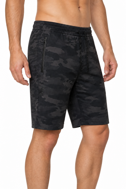 Men's Training Shorts Camo Print Flexible Fit, Side zipper shorts, side view