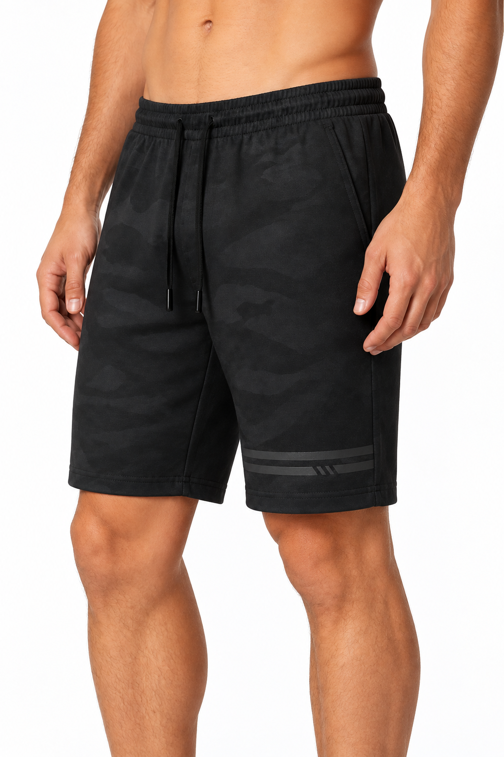 Men's Training Shorts Camo Print Flexible Fit, Twobar shorts, side view