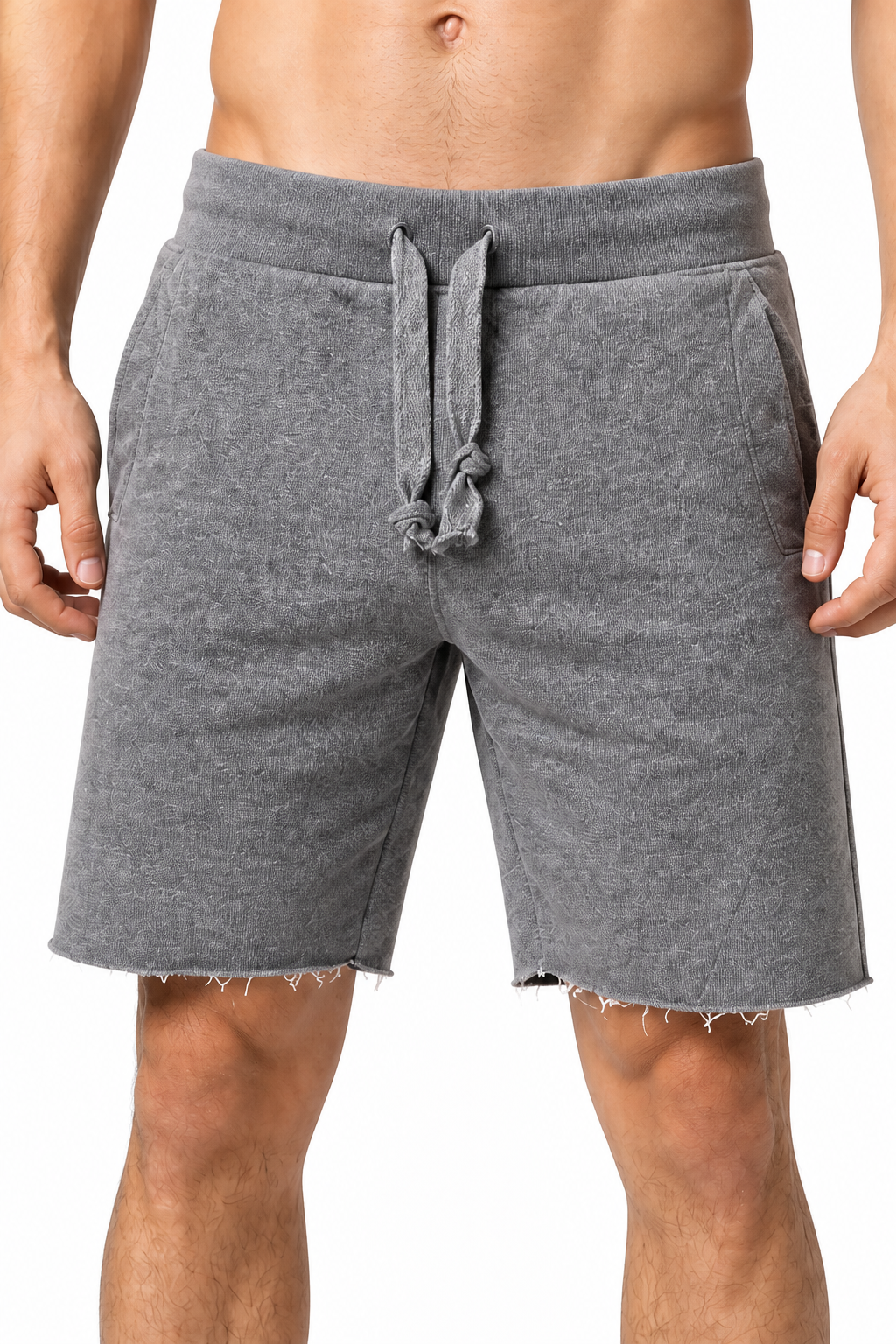 Men's Shorts Cotton Fabric Drawstring Waist, Dark grey, fabric close-up