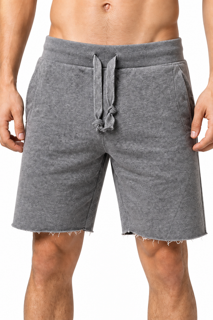 Men's Shorts Cotton Fabric Drawstring Waist, Dark grey, fabric close-up