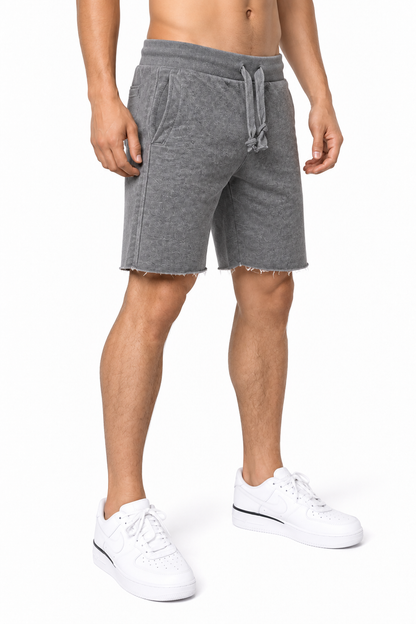 Men's Shorts Cotton Fabric Drawstring Waist, Dark grey, side view