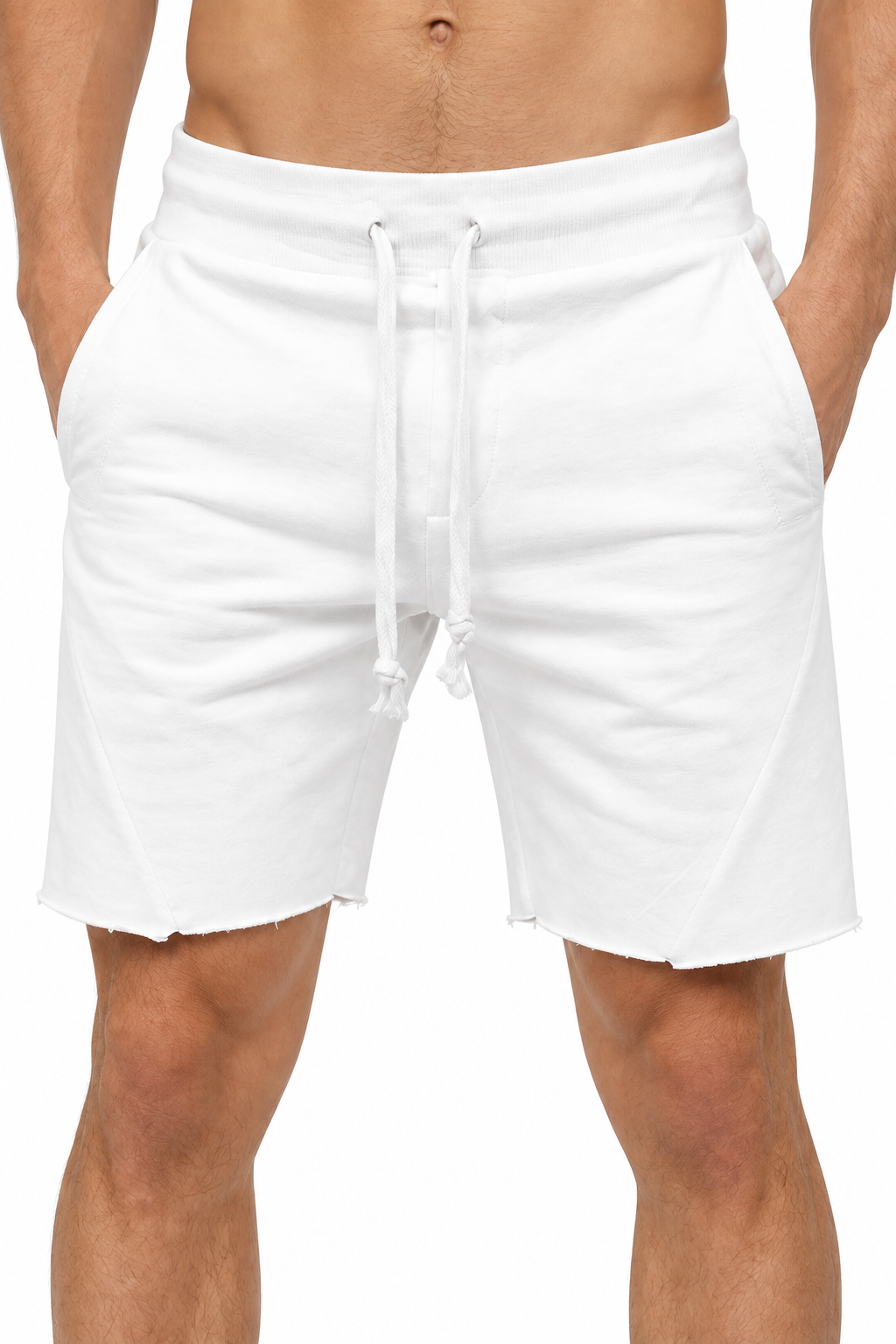 Men's Shorts Cotton Fabric Drawstring Waist, White, fabric close-up