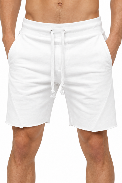Men's Shorts Cotton Fabric Drawstring Waist, White, fabric close-up