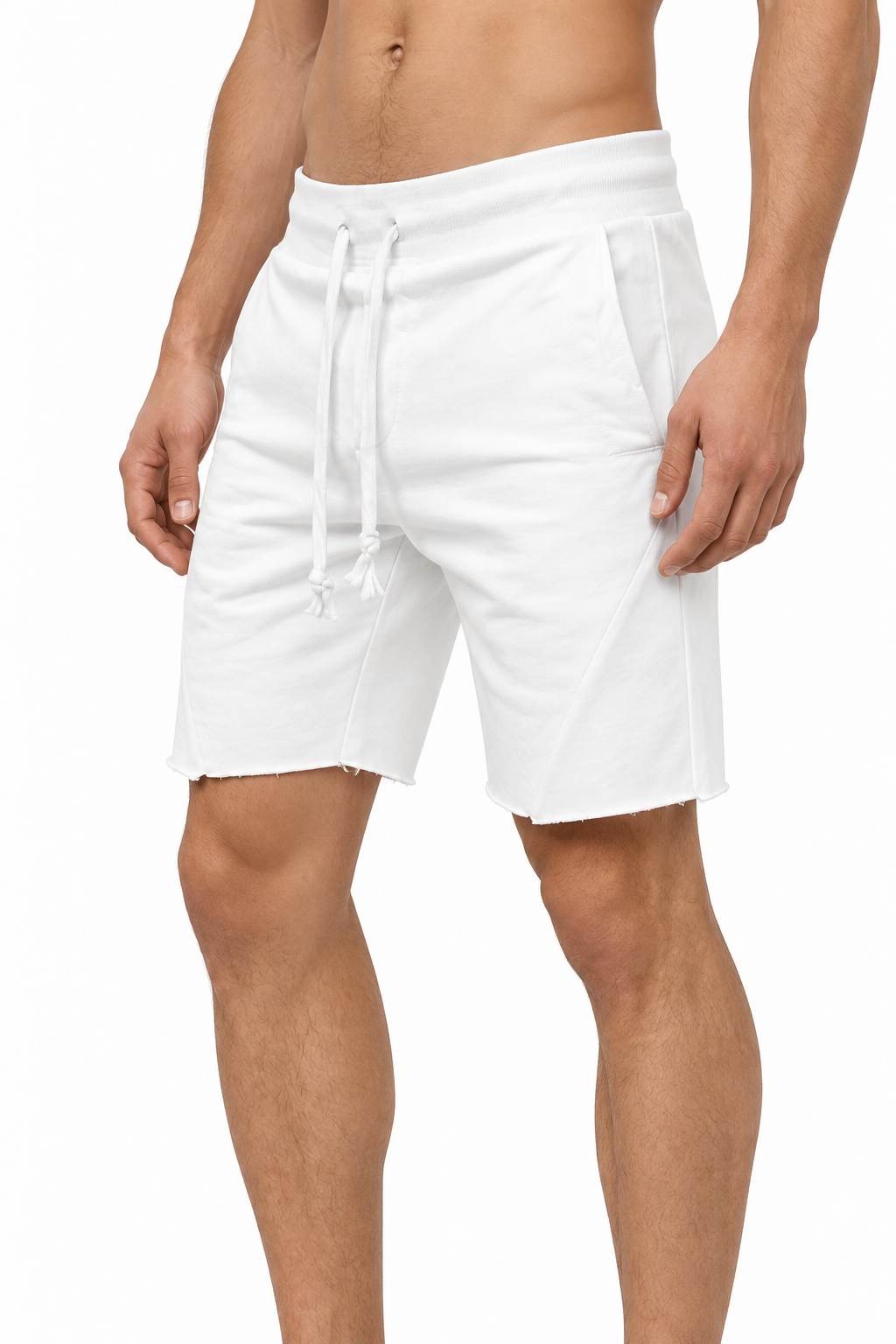 Men's Shorts Cotton Fabric Drawstring Waist, White, side view