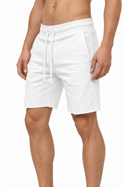 Men's Shorts Cotton Fabric Drawstring Waist, White, side view