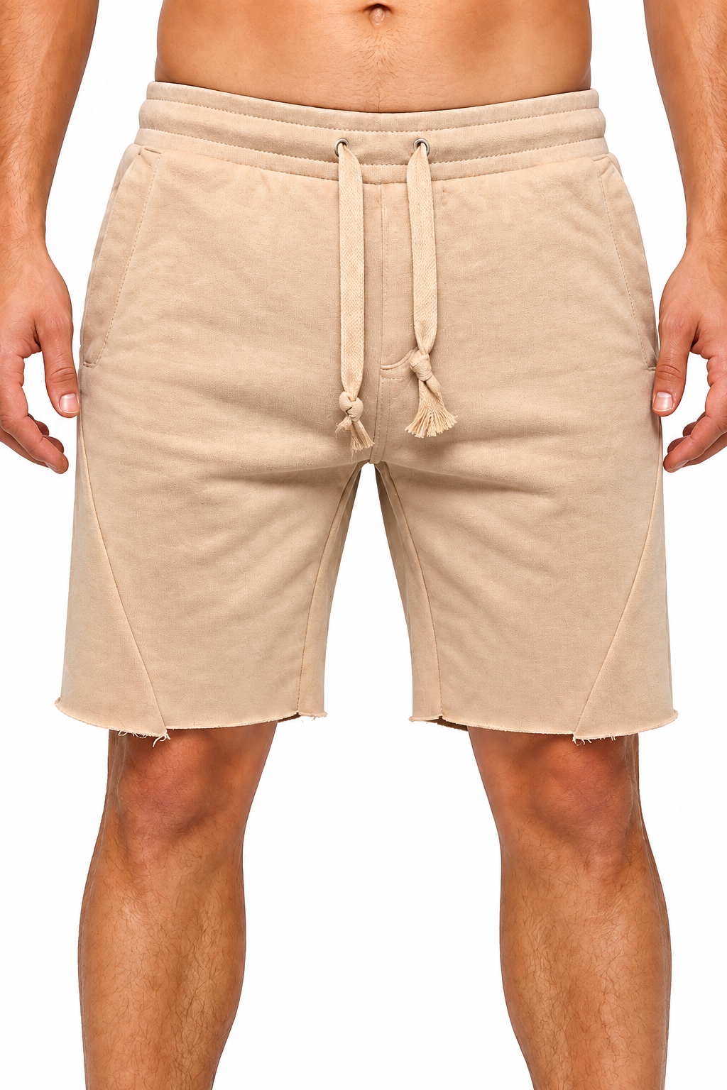 Men's Shorts Cotton Fabric Drawstring Waist, Khaki, fabric close-up