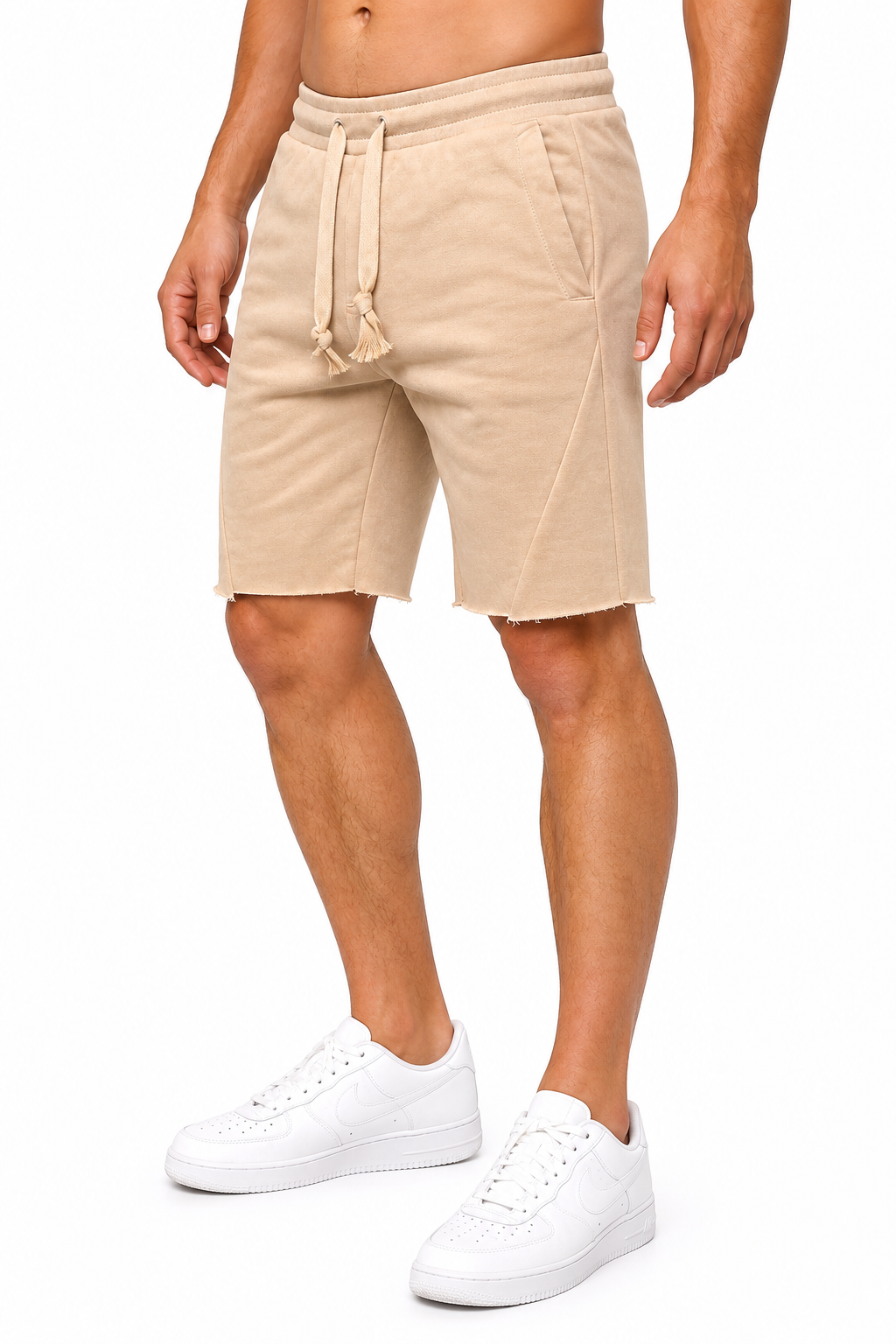 Men's Shorts Cotton Fabric Drawstring Waist, Khaki, side view