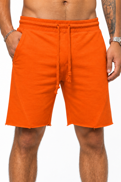 Men's Shorts Cotton Fabric Drawstring Waist, Orange yellow, fabric close-up