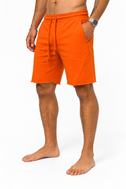 Men's Shorts Cotton Fabric Drawstring Waist, Orange yellow, side view