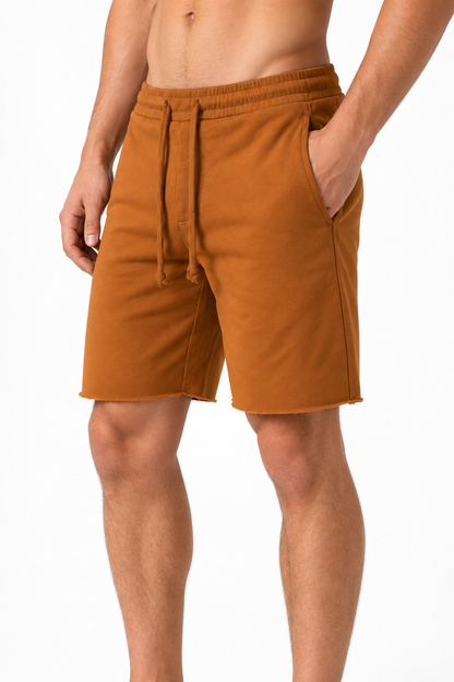 Men's Shorts Cotton Fabric Drawstring Waist, Camel, side view