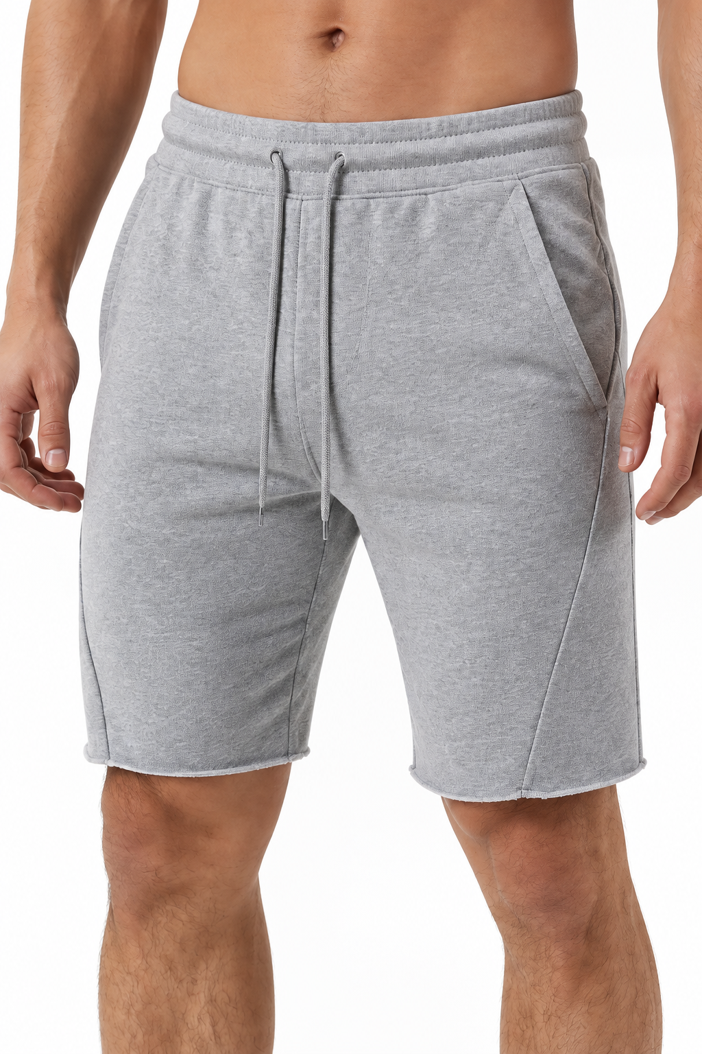 Men's Shorts Cotton Fabric Drawstring Waist, Light grey, fabric close-up