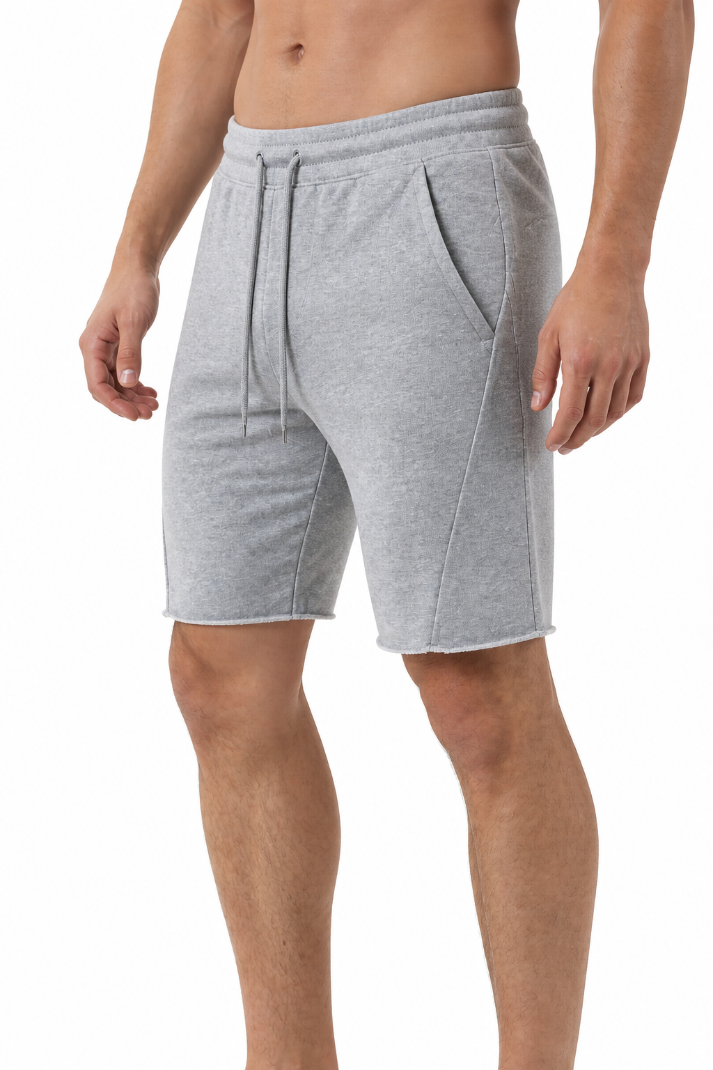 Men's Shorts Cotton Fabric Drawstring Waist, Light grey, side view