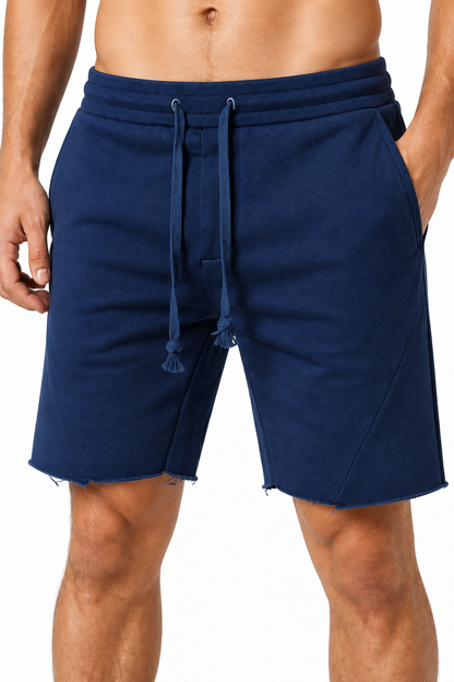 Men's Shorts Cotton Fabric Drawstring Waist, Navy blue, fabric close-up