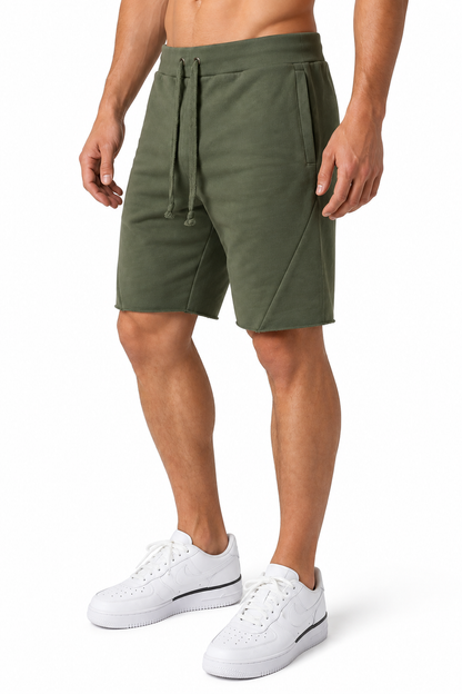 Men's Shorts Cotton Fabric Drawstring Waist, Army Green, side view