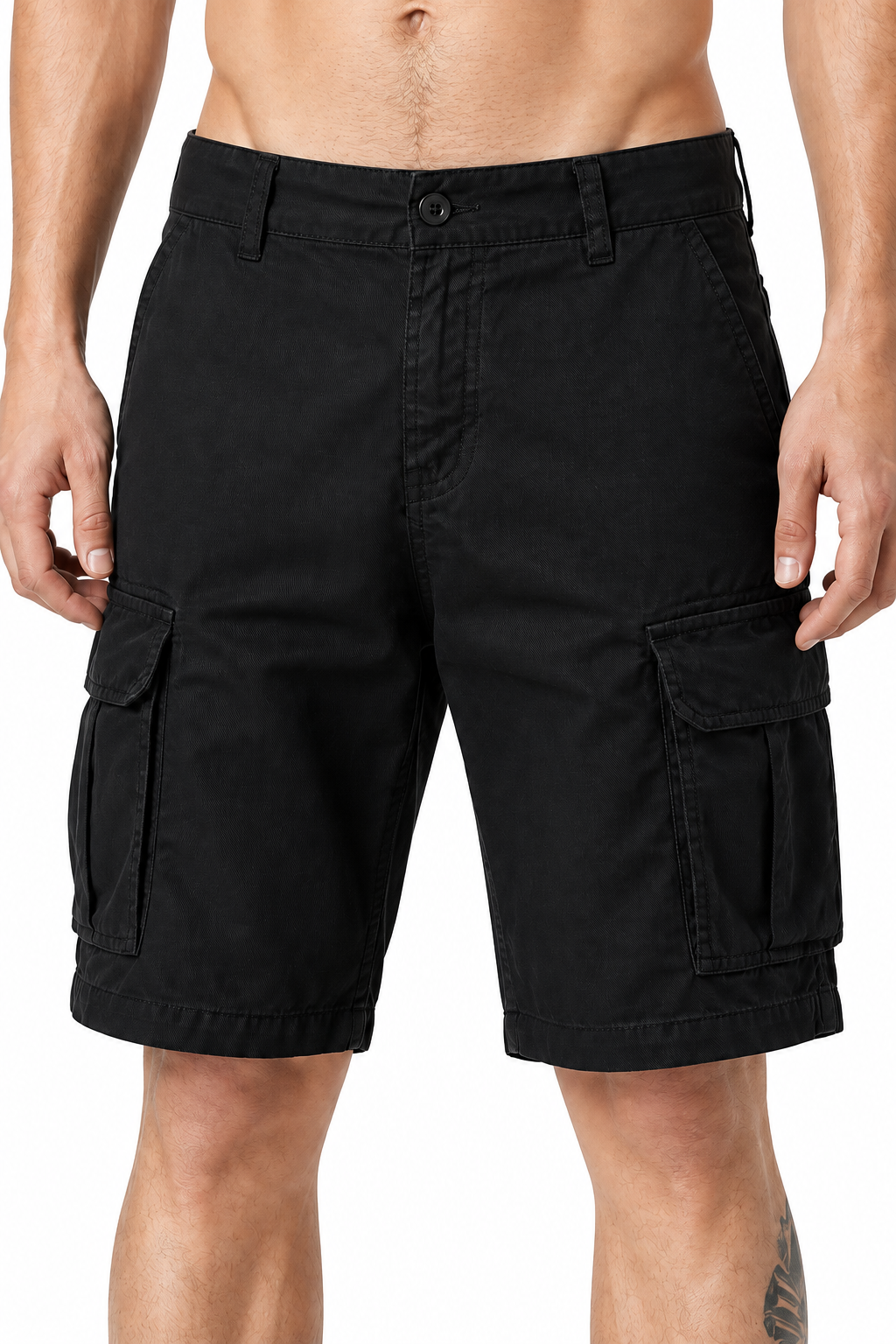 Men's Cargo Shorts Utility Pockets Rugged Finish, Black, fabric close-up