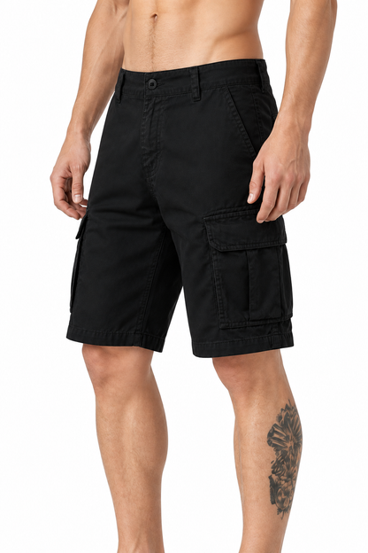 Men's Cargo Shorts Utility Pockets Rugged Finish, Black, side view