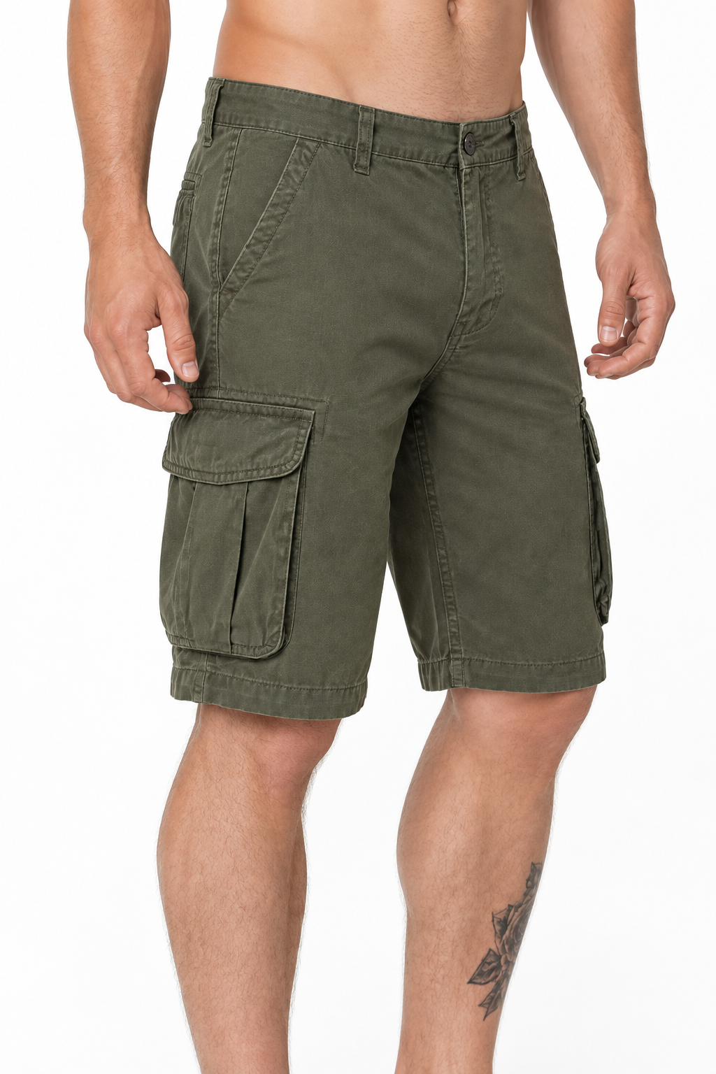 Men's Cargo Shorts Utility Pockets Rugged Finish, Green, side view