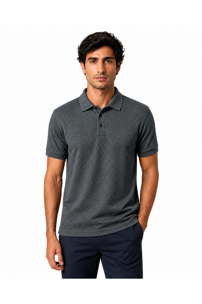 Men's ice-silk polo in gray with basket-weave texture