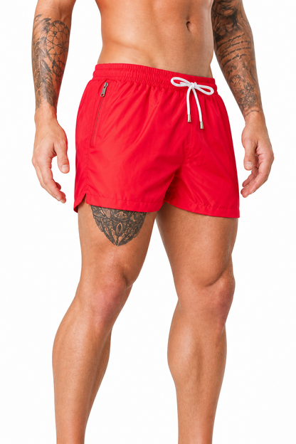 Men's Swim Shorts Quick-Dry Fabric Flexible Waist, Rose Red, side view
