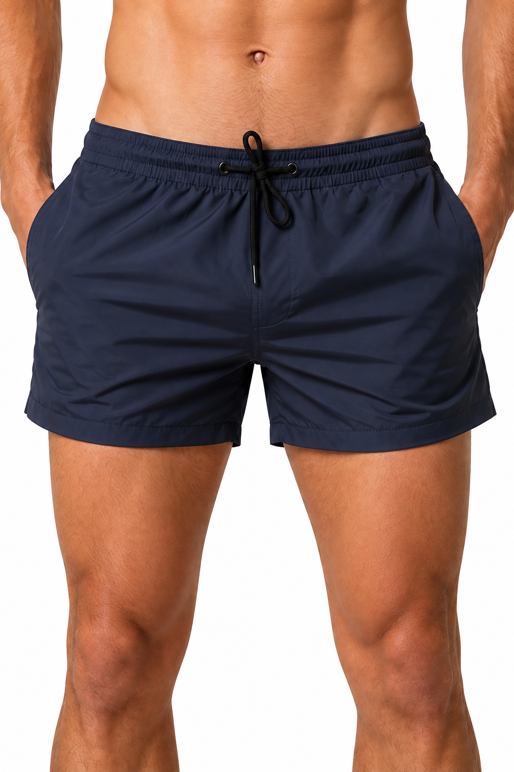 Men's Swim Shorts Quick-Dry Fabric Flexible Waist, Navy Blue, fabric close-up