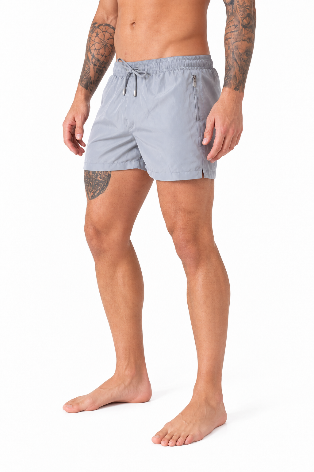 Men's Swim Shorts Quick-Dry Fabric Flexible Waist, Grey, side view
