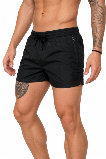 Men's Swim Shorts Quick-Dry Fabric Flexible Waist, Black, side view