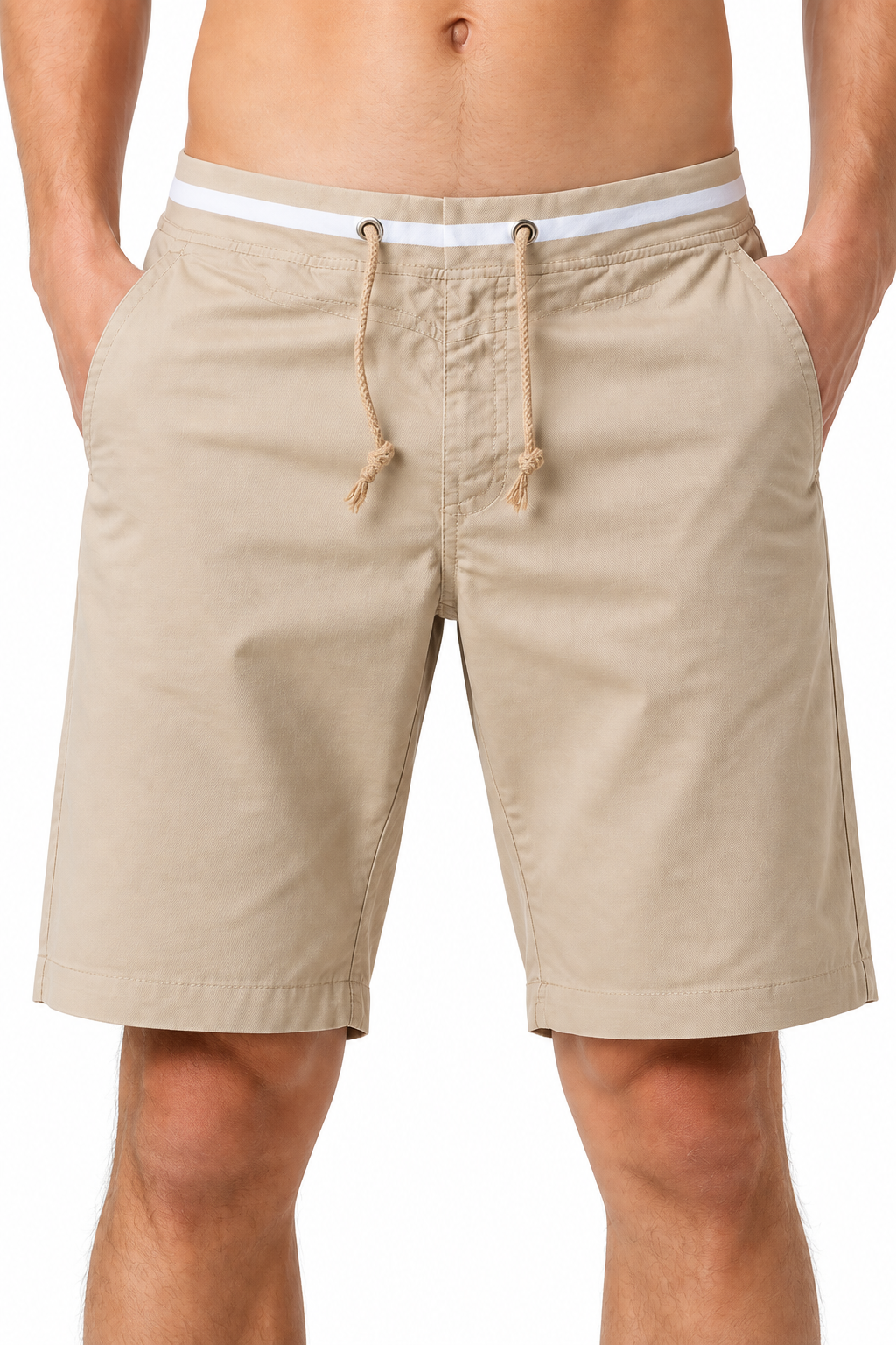 Men's Chino Shorts Cotton Fabric Classic Fit, Khaki, fabric close-up