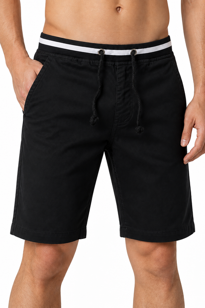 Men's Chino Shorts Cotton Fabric Classic Fit, Black, fabric close-up