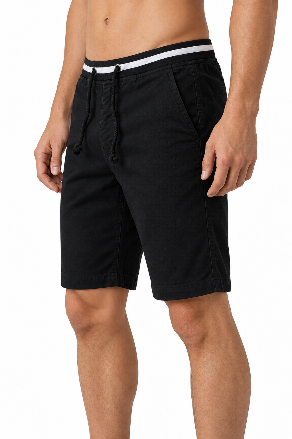 Men's Chino Shorts Cotton Fabric Classic Fit, Black, side view