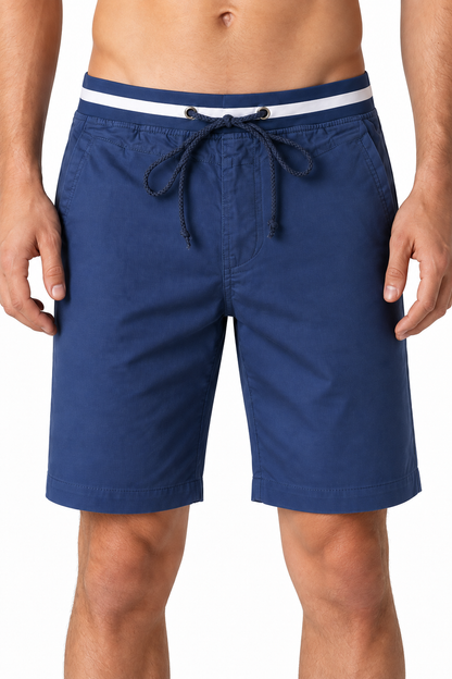 Men's Chino Shorts Cotton Fabric Classic Fit, Blue, fabric close-up