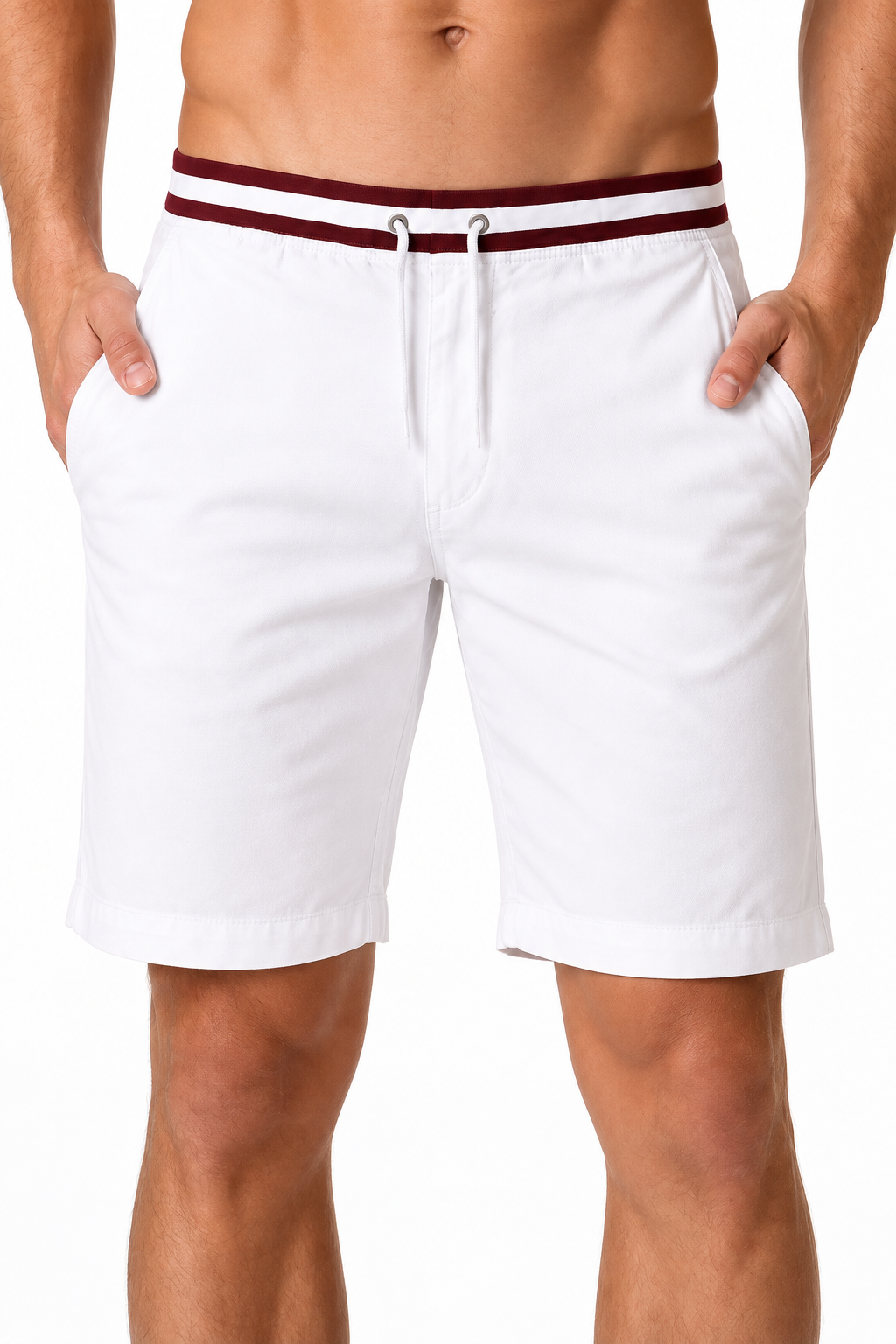 Men's Chino Shorts Cotton Fabric Classic Fit, White, fabric close-up
