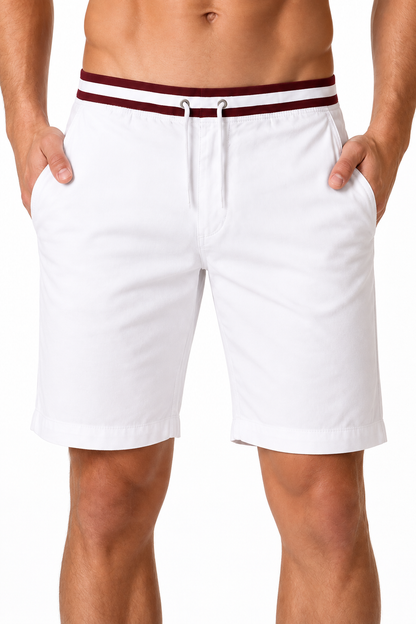 Men's Chino Shorts Cotton Fabric Classic Fit, White, fabric close-up