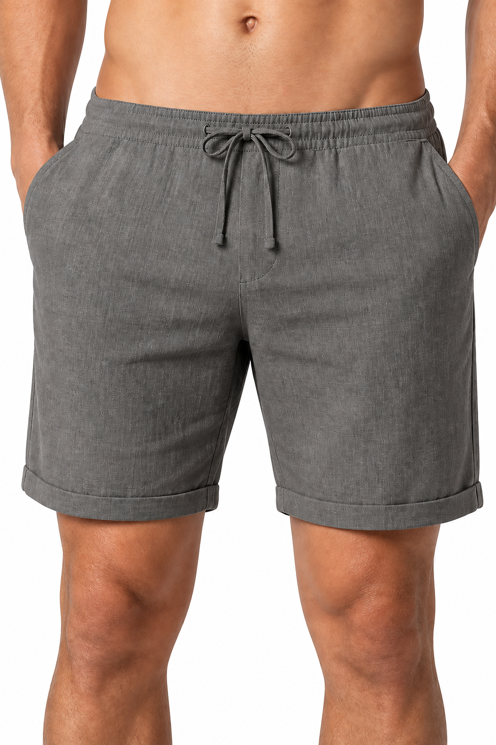 Men's Shorts Breathable Linen Drawstring Waist, Dark Gray, fabric close-up