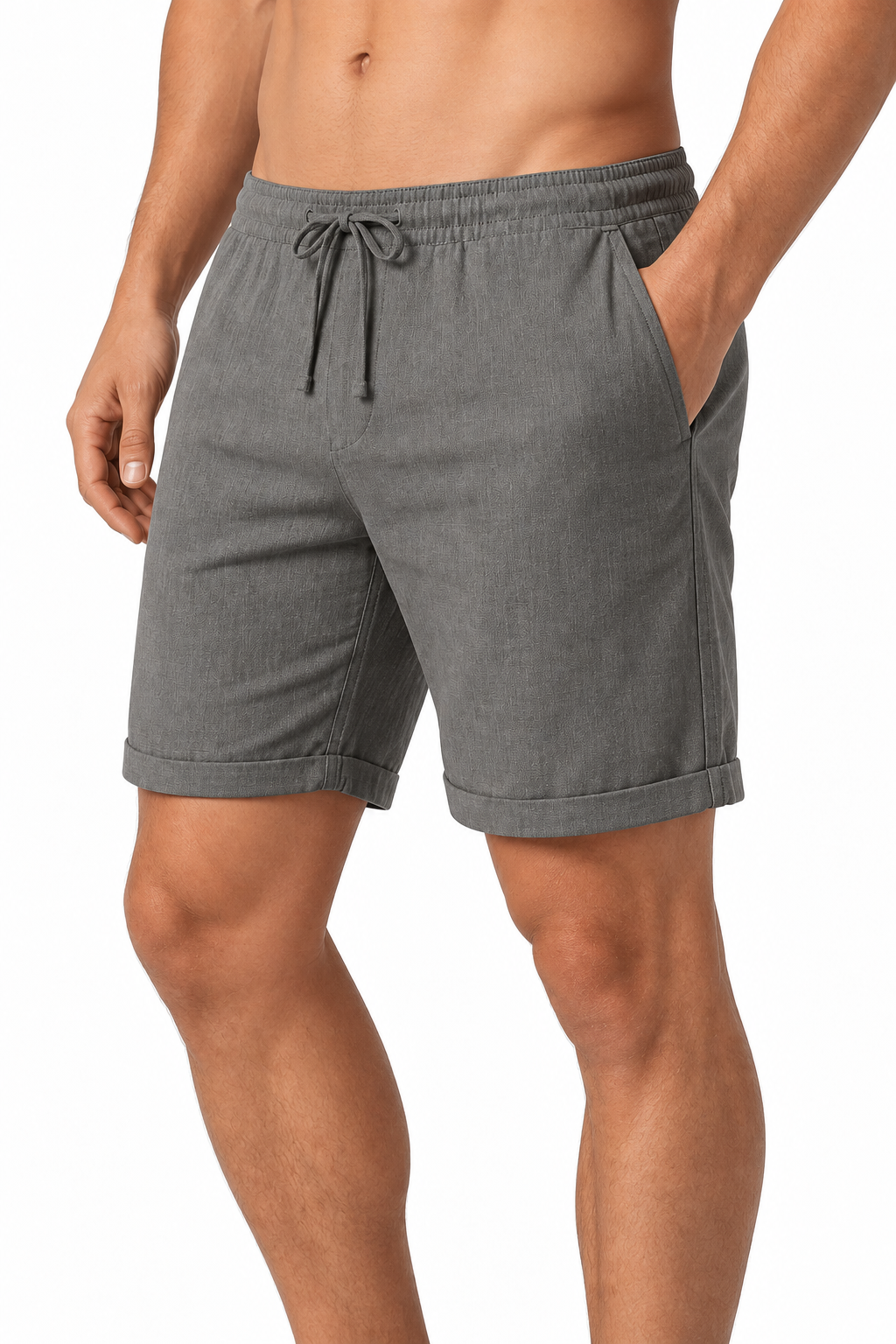 Men's Shorts Breathable Linen Drawstring Waist, Dark Gray, side view