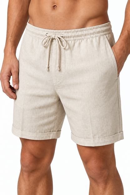 Men's Shorts Breathable Linen Drawstring Waist, Khaki, fabric close-up