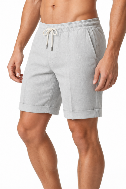 Men's Shorts Breathable Linen Drawstring Waist, Light Gray, side view