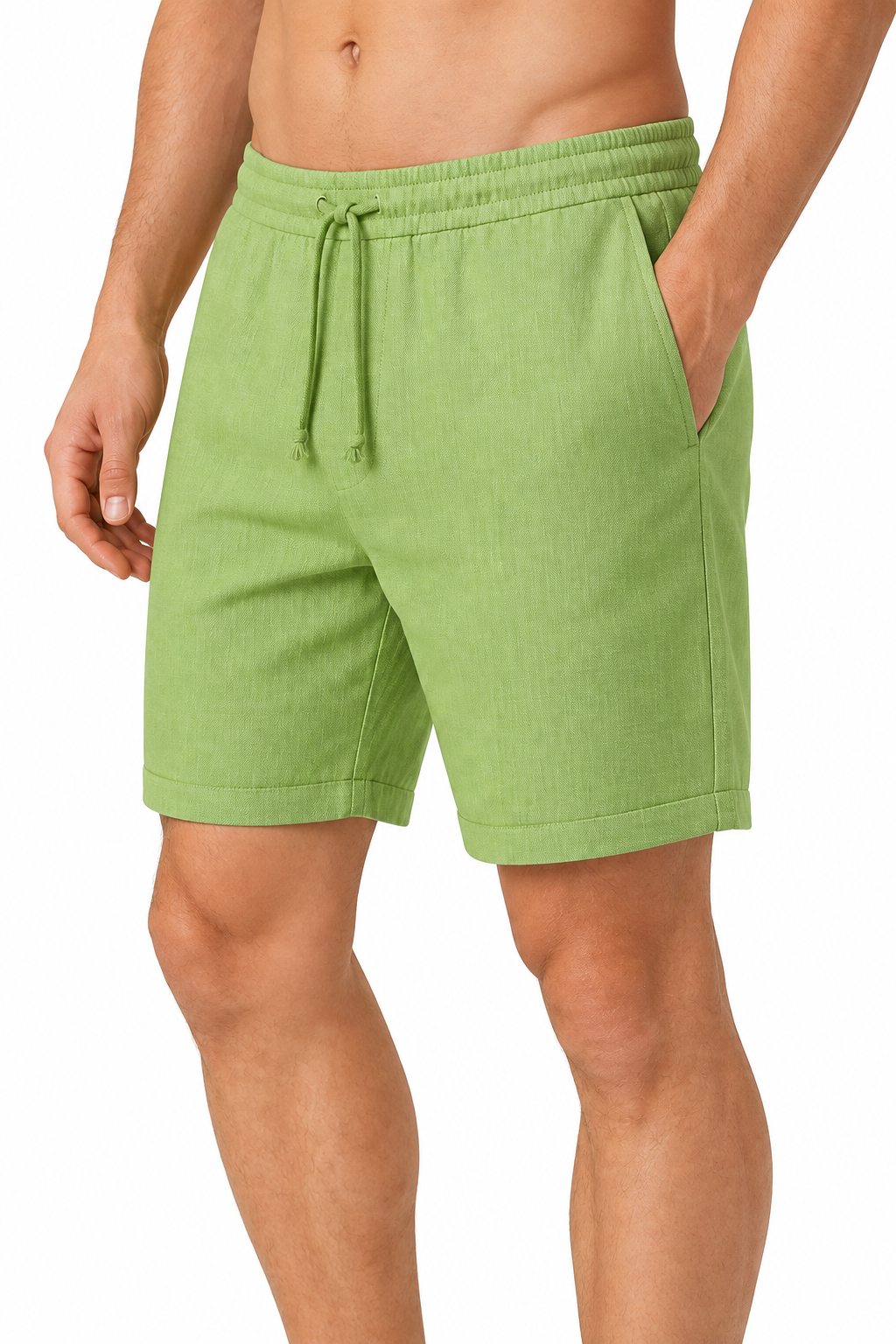 Men's Shorts Breathable Linen Drawstring Waist, Light Green, side view