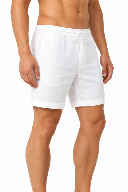 Men's Shorts Breathable Linen Drawstring Waist, White, side view