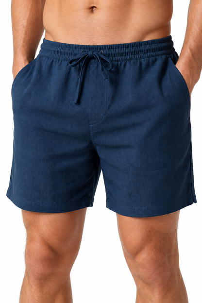 Men's Shorts Breathable Linen Drawstring Waist, Tibetan blue, fabric close-up