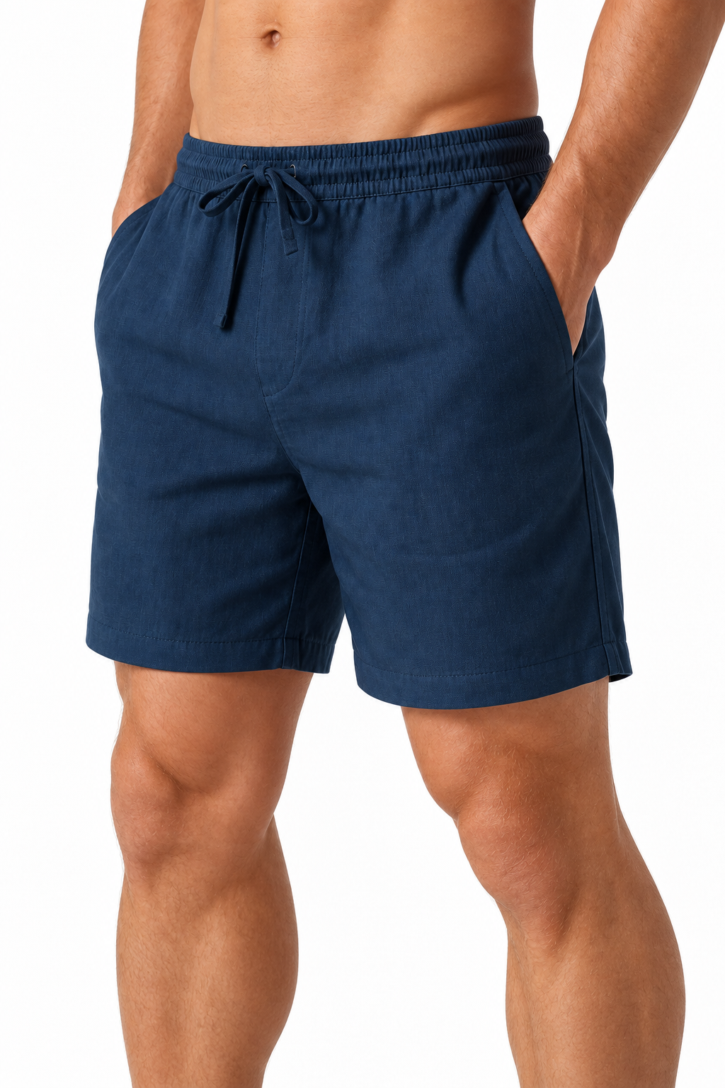 Men's Shorts Breathable Linen Drawstring Waist, Tibetan blue, side view