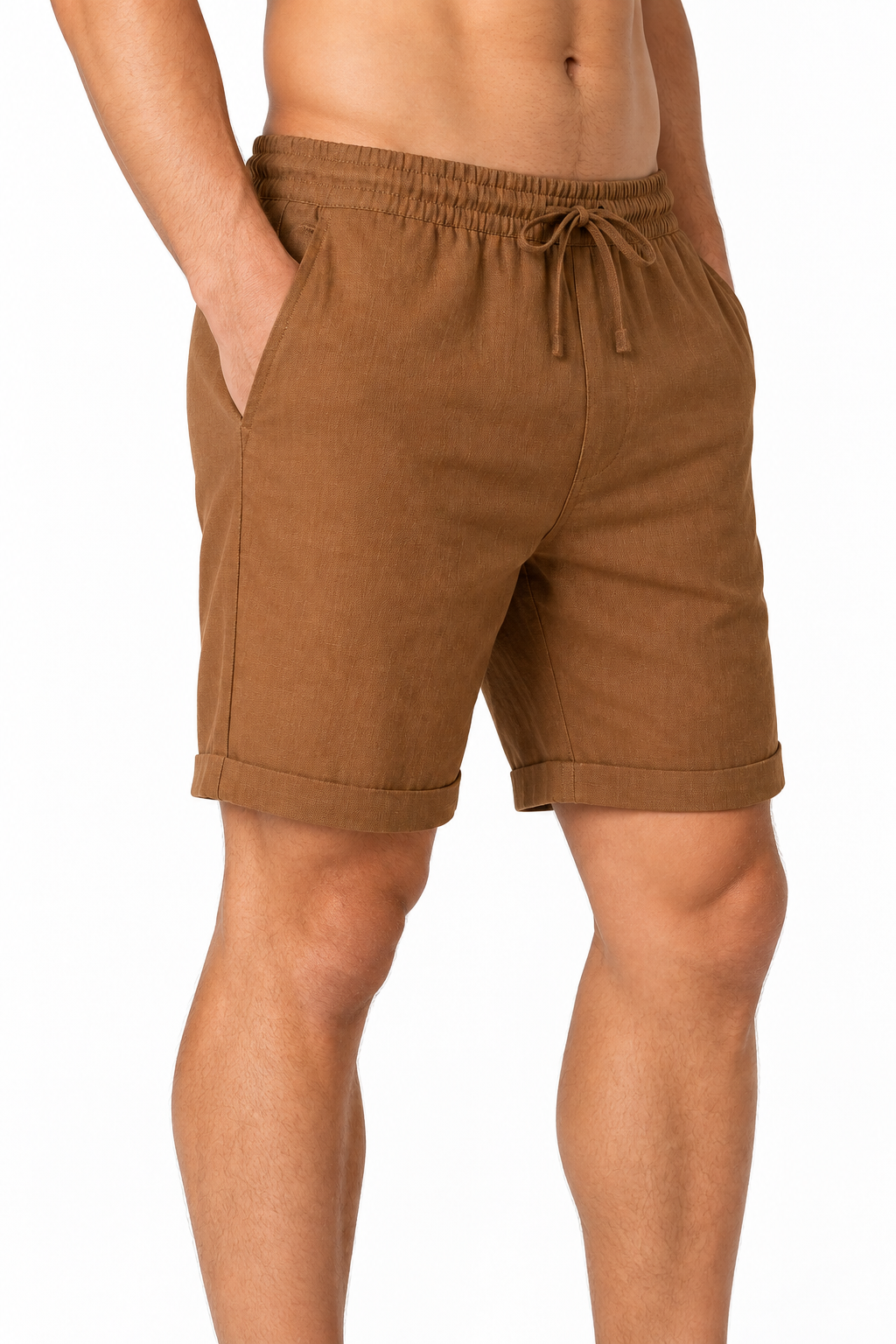 Men's Shorts Breathable Linen Drawstring Waist, coffee, side view