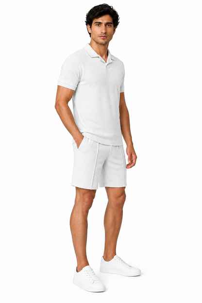 Men's Polo Shorts Set Waffle Knit Coordinated Fit, White, side view