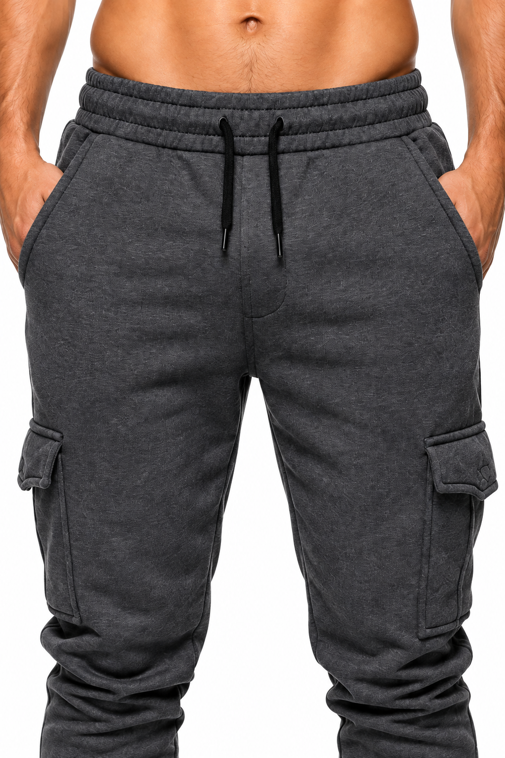 Men's Cargo Joggers Tapered Fit Utility Pockets, Dark Grey, fabric close-up