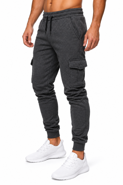 Men's Cargo Joggers Tapered Fit Utility Pockets, Dark Grey, side view